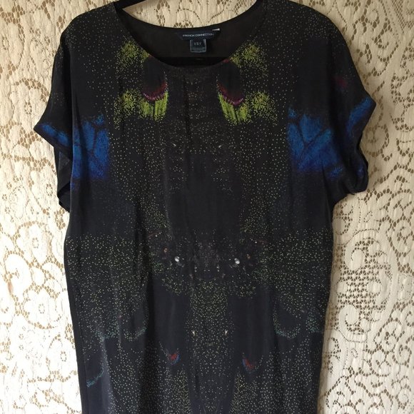 Butterfly Print Silk Top/Dress Vintage - Picture 5 of 11